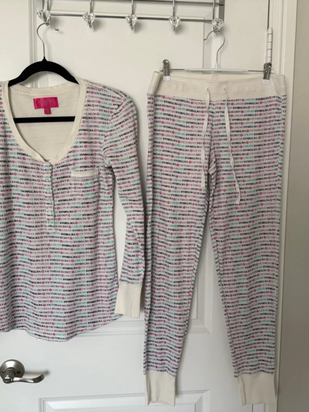 Victoria's Secret Logo Print Pajama Set White Multicolor Size M